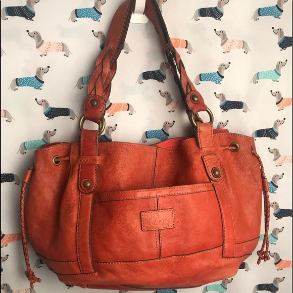 Fossil Handbags - Fossil leather burnt orange bucket/hobo handbag